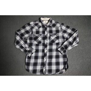 Roebuck & G Button Up Shirt Mens M Black Flannel Plaid Western Cowboy Collared